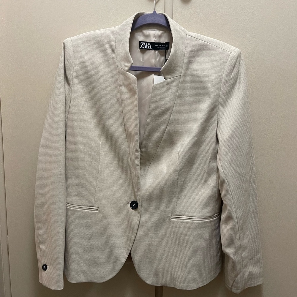 NWT ZARA Womens Blazer Size 10 Beige/Sand